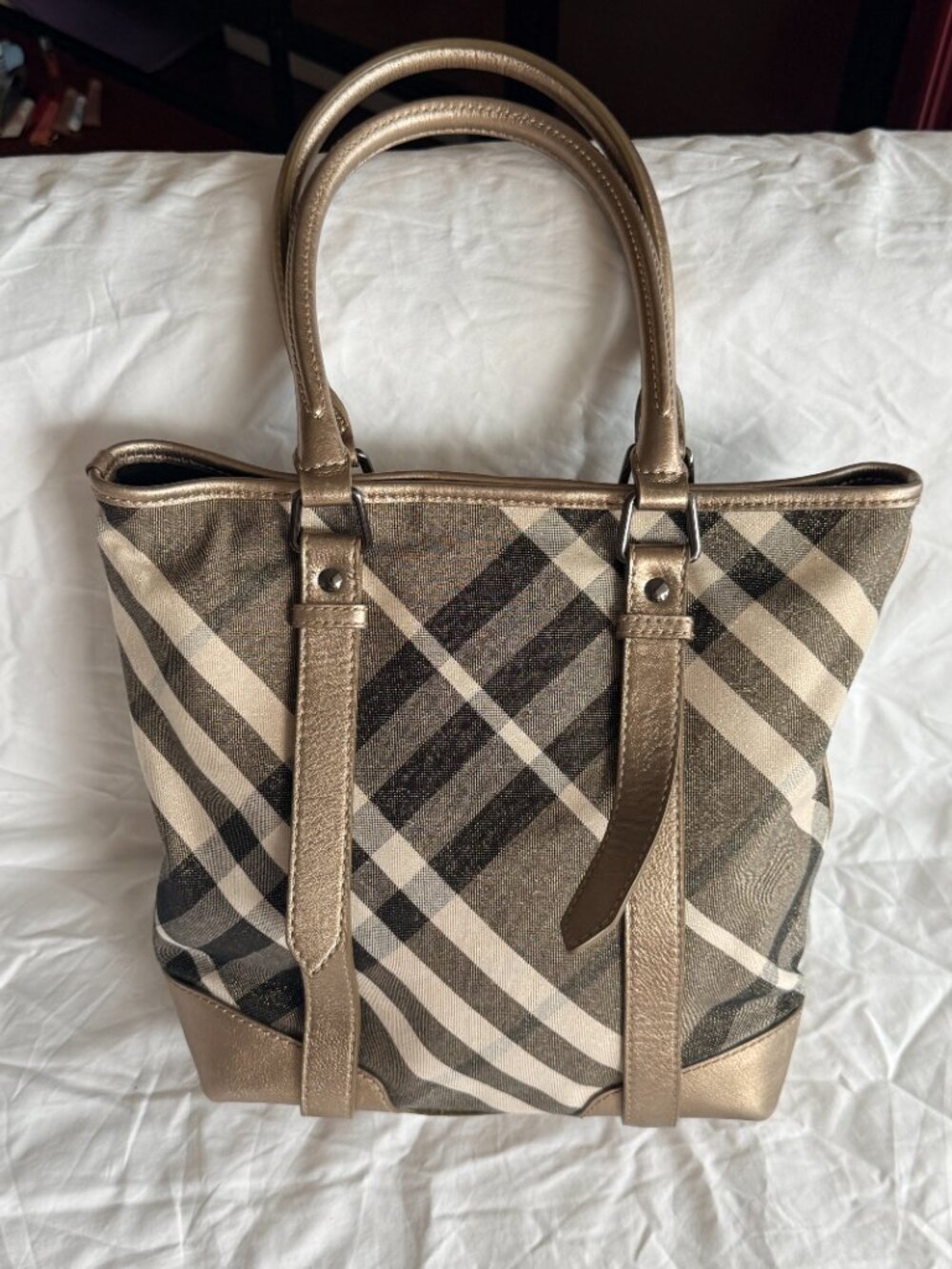 Burberry Metallic Beat Check Shimmer Canvas Tote - Picture 2 of 6